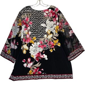 Top Blouse Plus Size Women Top 2XL Floral Liquid Knit Stretch 3/4 Sleeve Relaxed